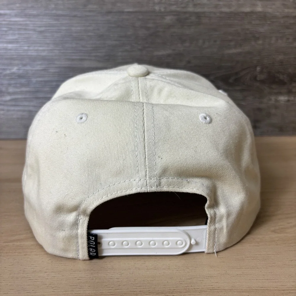 Poler Hat Cap Snap Back White Camp Vibes Embroidered Canvas Mens Faded Stains